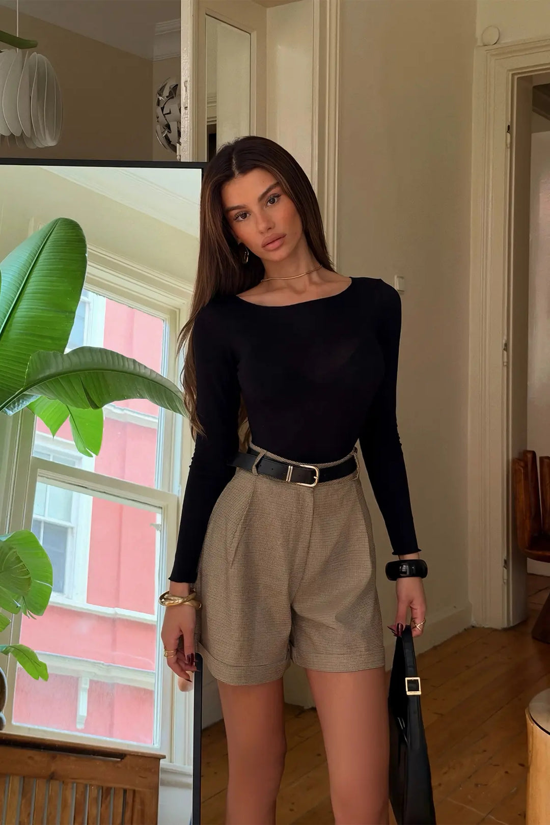 EYY Women Beige Shorts with Belt Detail - West Vancouver
