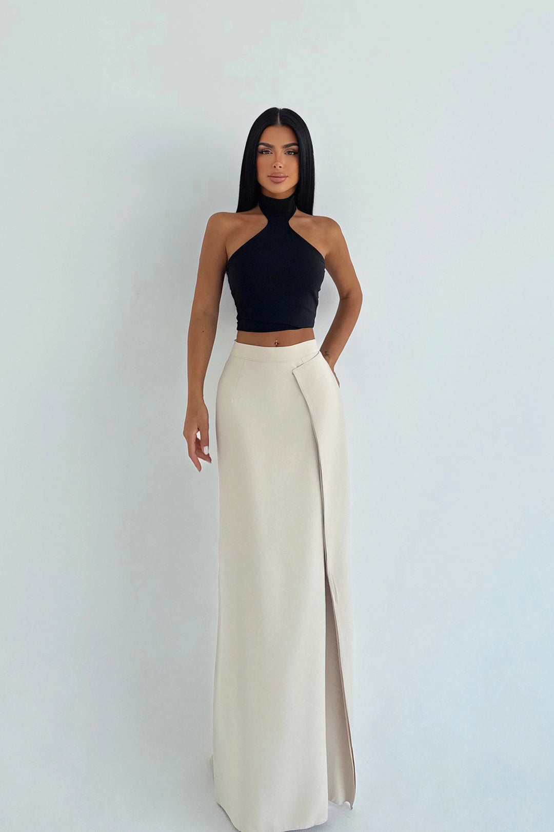EYY Women Beige Slit Detail Long Skirt - Carmen