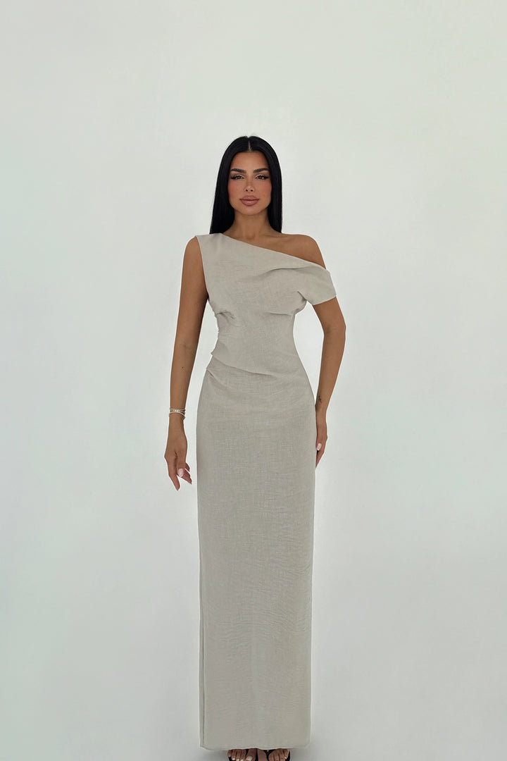 EYY Women Beige Slit Detail Pleated Dress - Bălţi