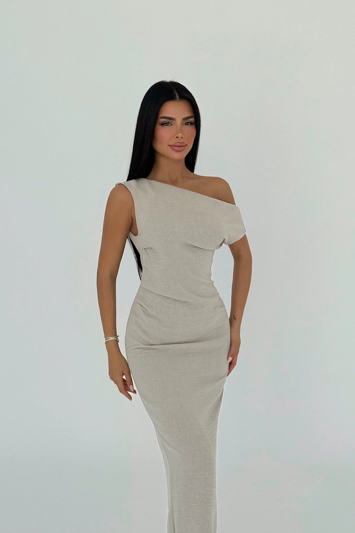 EYY Women Beige Slit Detail Pleated Dress - Bălţi