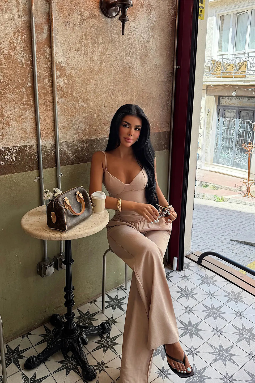 EYY Women Beige Strappy and Pants Set - Clearwater