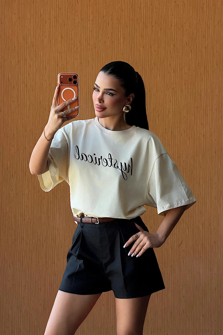 EYY Women Beige T-shirt with Front Text - Satu Mare
