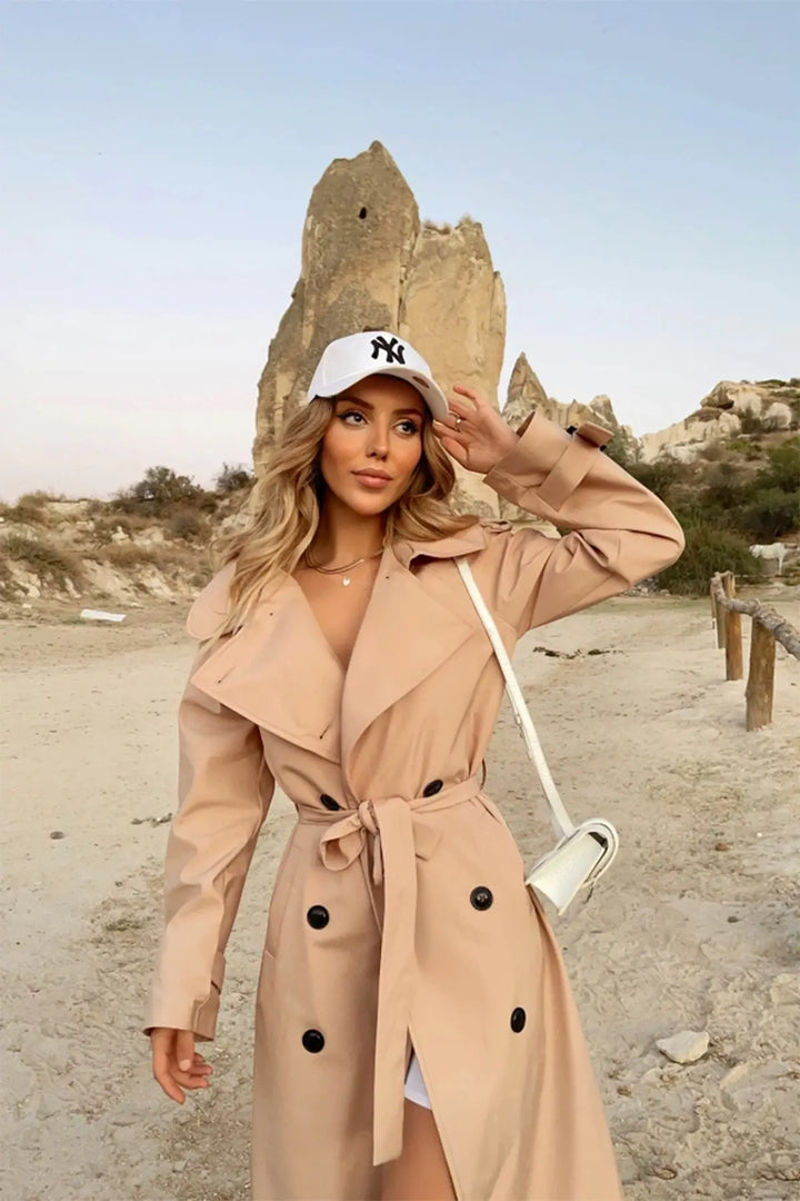 EYY Women Beige Trench Coat with Belted Sleeves - Cambrils