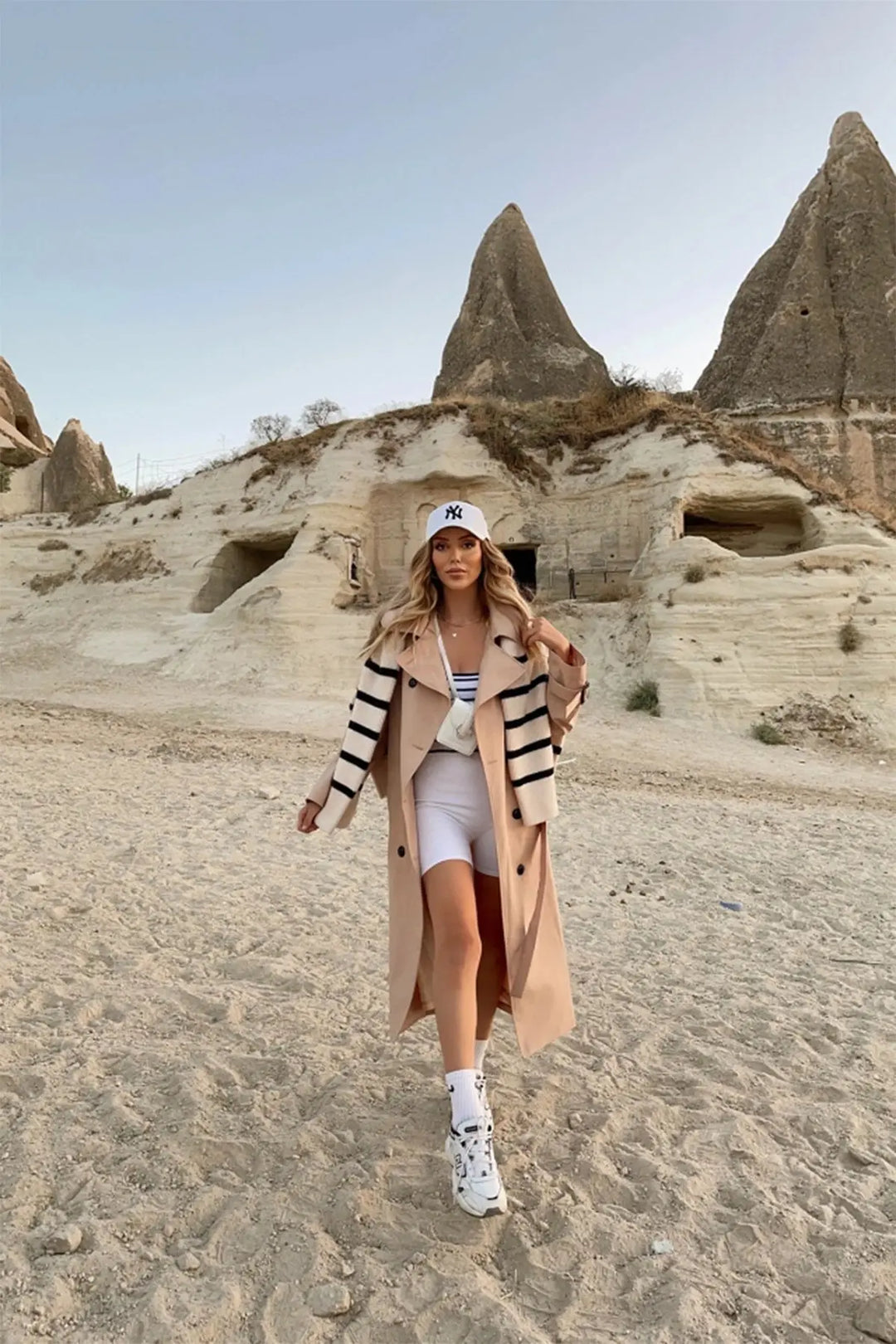 EYY Women Beige Trench Coat with Belted Sleeves - Cambrils