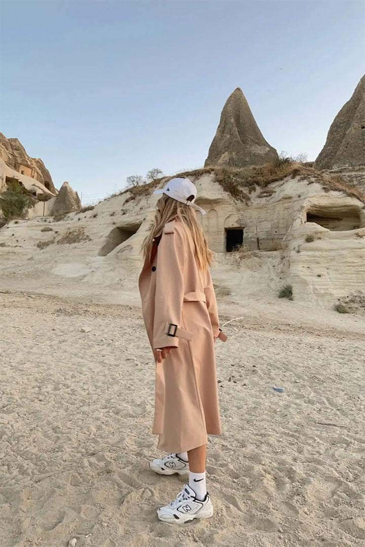 EYY Women Beige Trench Coat with Belted Sleeves - Cambrils