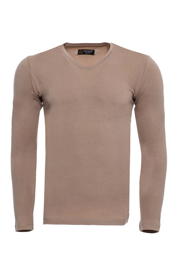 WSS Beige V Neck Plain Sweatshirt  - Socorro
