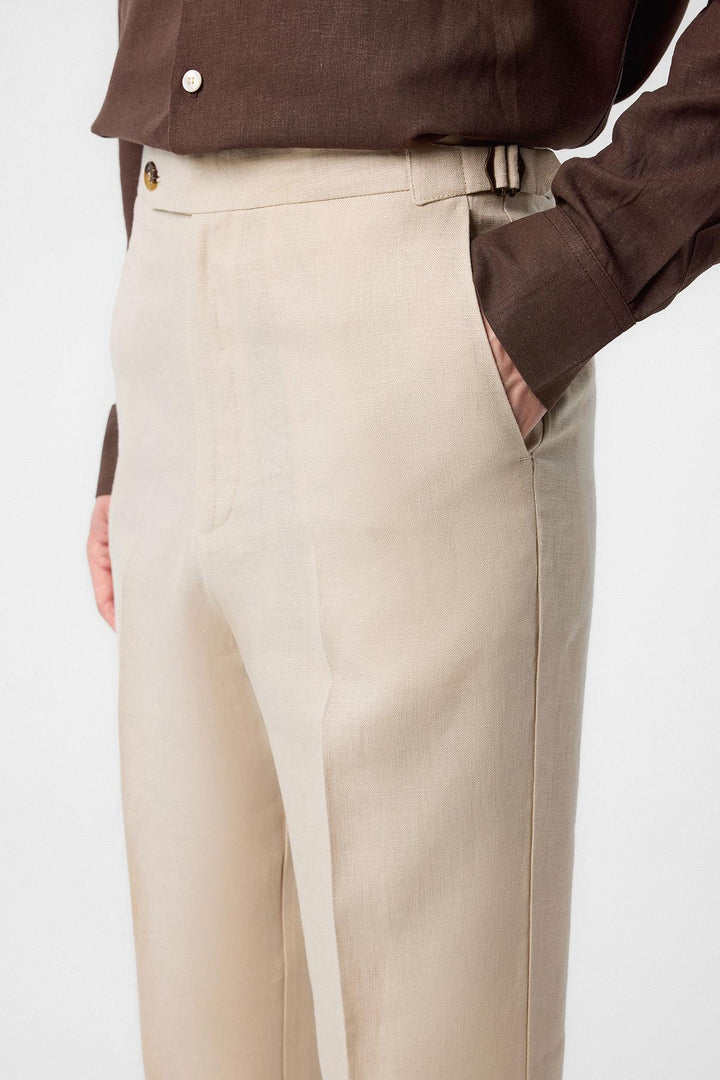 ANT Antioch Beige 100% Linen Italian Cut Men's Trousers - Perth
