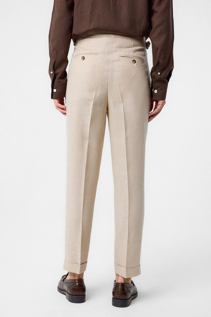 ANT Antioch Beige 100% Linen Italian Cut Men's Trousers - Perth