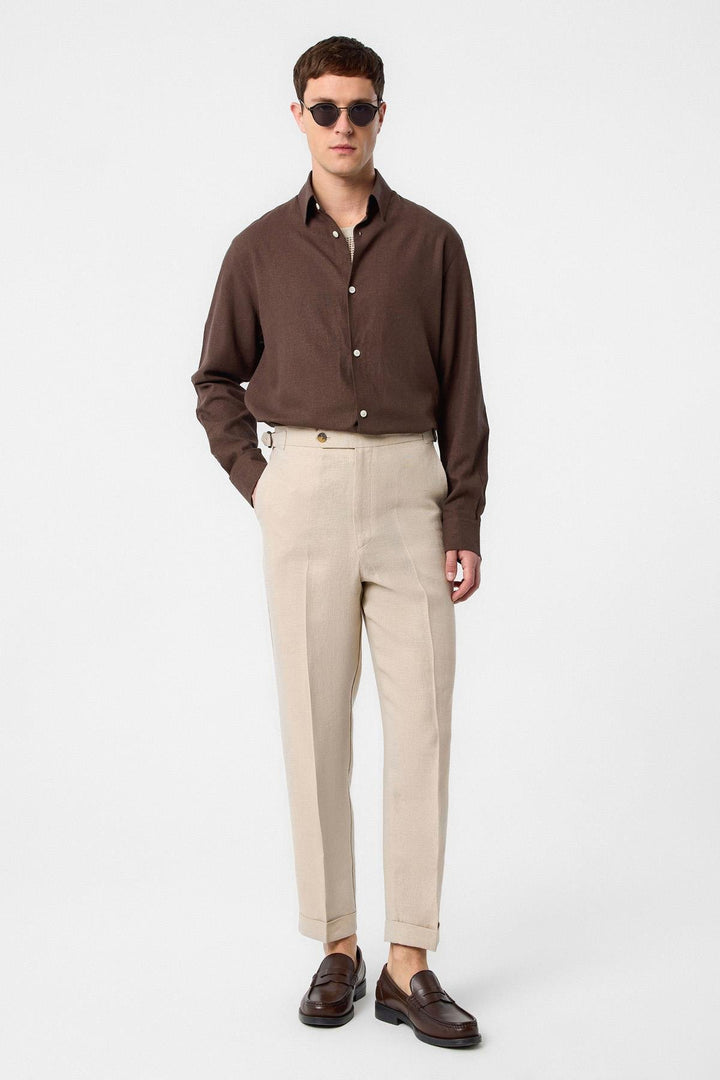 ANT Antioch Beige 100% Linen Italian Cut Men's Trousers - Perth