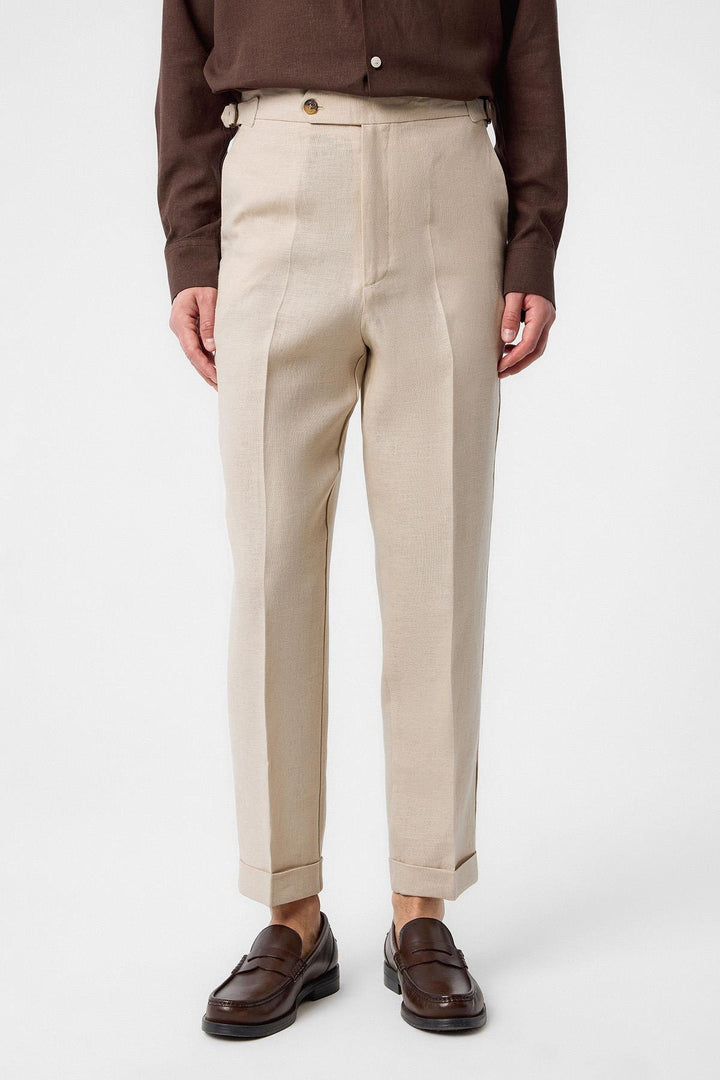 ANT Antioch Beige 100% Linen Italian Cut Men's Trousers - Perth