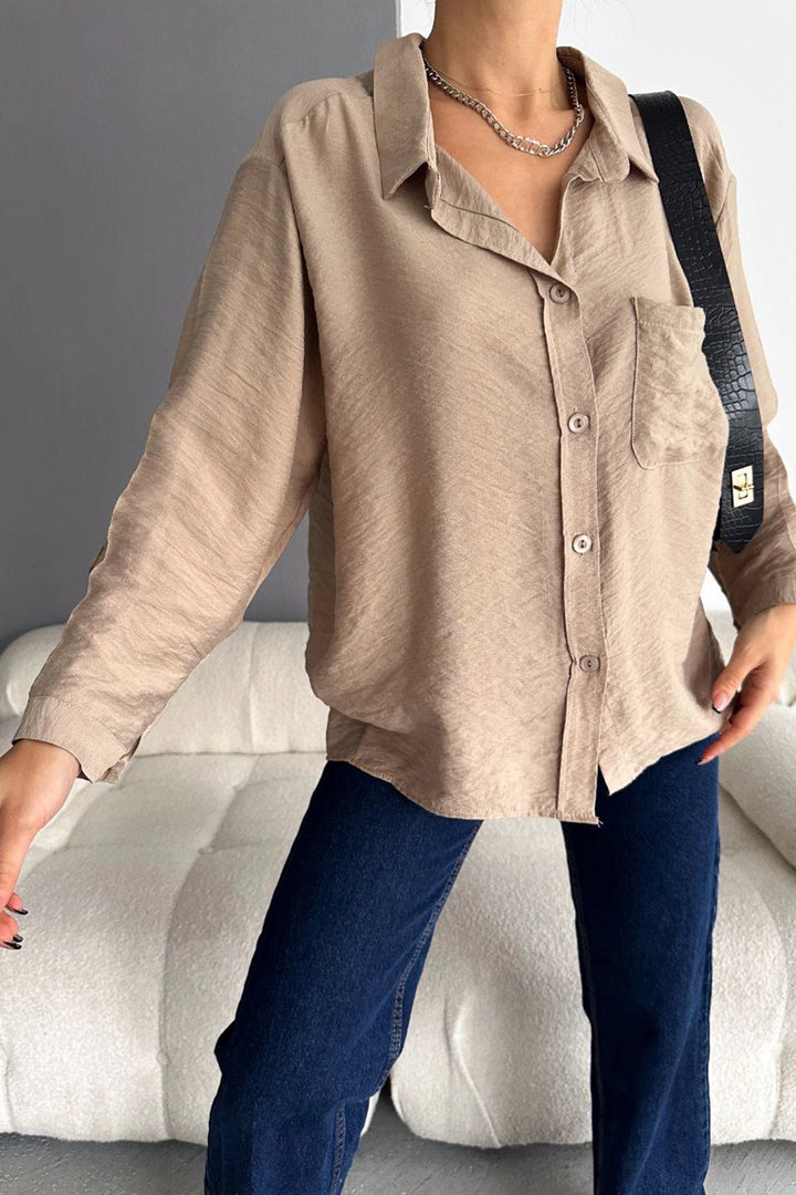 Beige Aerobin Woven Single Pocket Oversized Shirt BC241156 - Zwickau