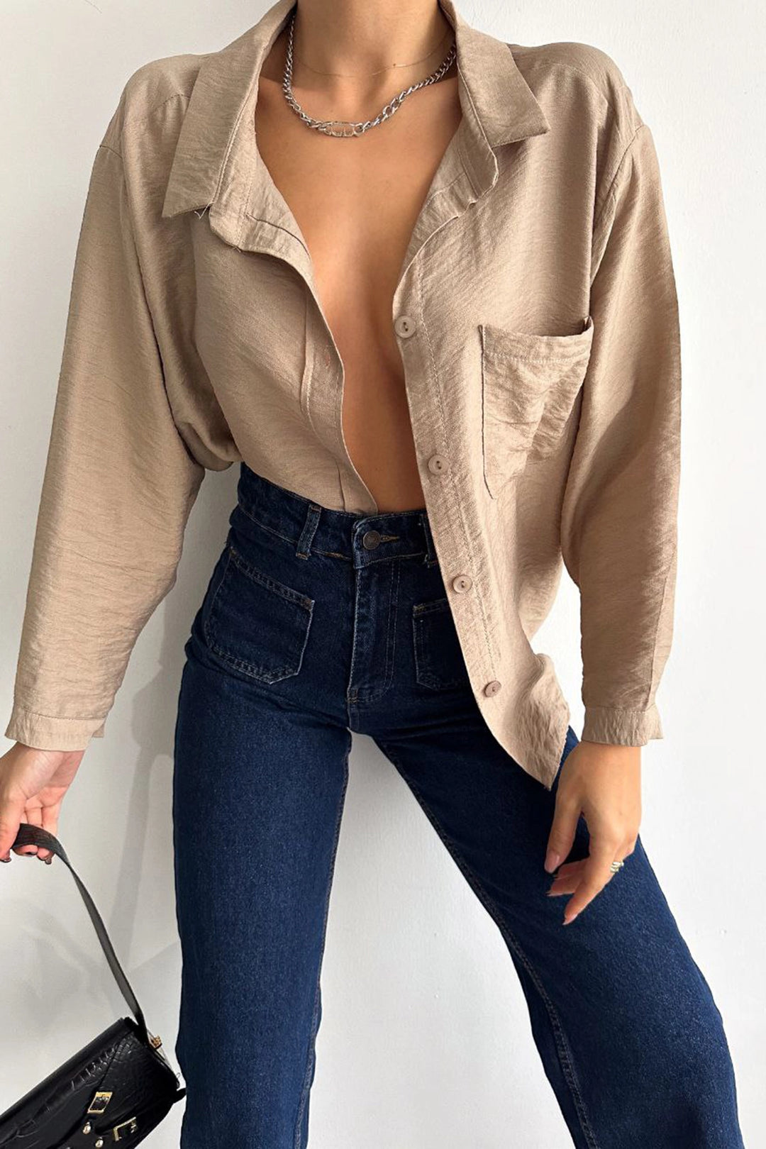 Beige Aerobin Woven Single Pocket Oversized Shirt BC241156 - Zwickau