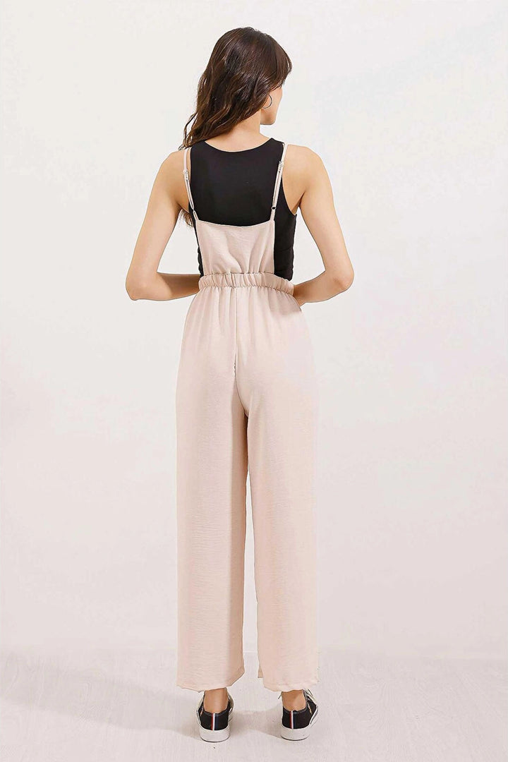 Beige Linen Blend Gardener Jumpsuit with Pocket and Ring Detail BCIR-251004 - Capannori