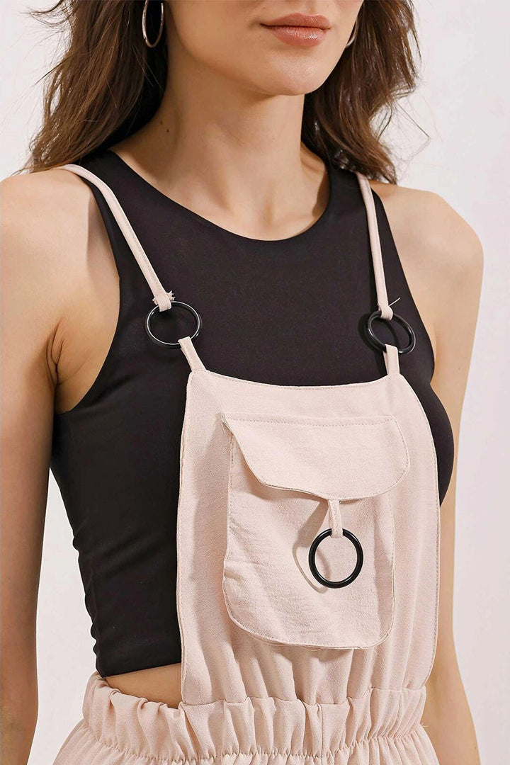Beige Linen Blend Gardener Jumpsuit with Pocket and Ring Detail BCIR-251004 - Capannori
