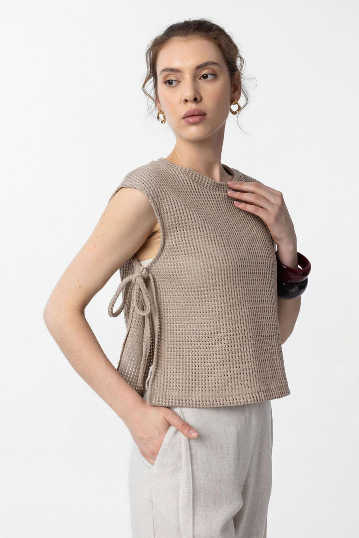 ANT Antioch Lord Lace-Up Knit Textured Women's Top - Green Bay
