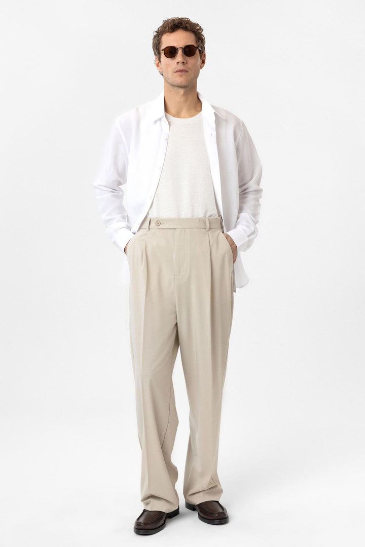 ANT Antioch Bej Baggy High Waist Men's Fabric Trousers - Ciudad López Mateos
