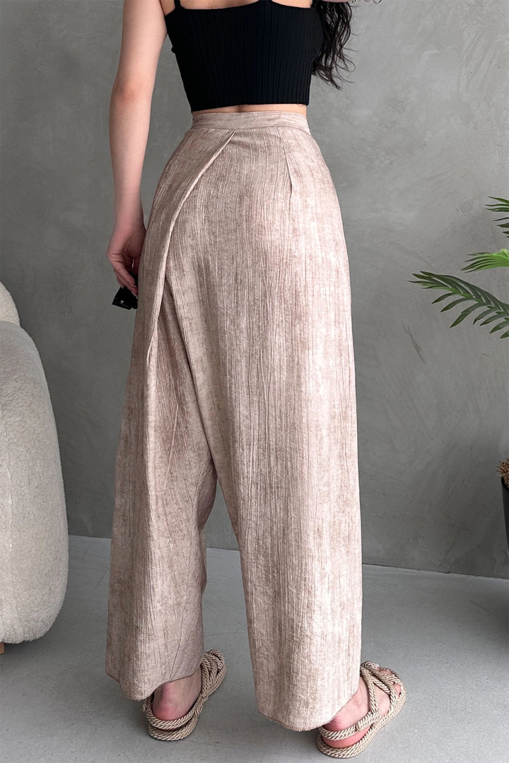 Beige Belted Envelope Cut Loose Linen Weave Trousers BCDF-251108 - Puerto Peñasco