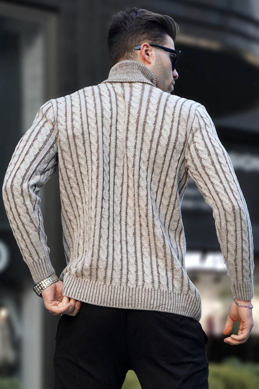 MDX Beige Fisherman Collar Sweater with Knit Details 6317 - Querétaro