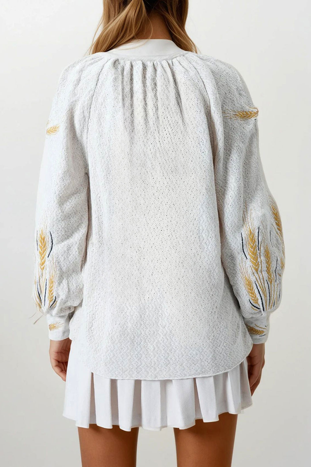 Beige Virgo Embroidered Lace-Up Tassel Detail Bohemian Blouse BCHESQ-251159 - Oldham
