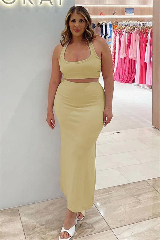 MDX Beige Basic Slit Detailed Women's Long Skirt MG1650 - Lucena