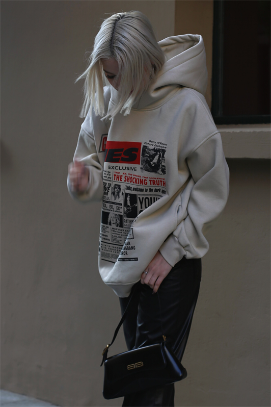 MDX Beige Printed Oversized Hooded Women's Sweatshirt MG1581 - Calgary
