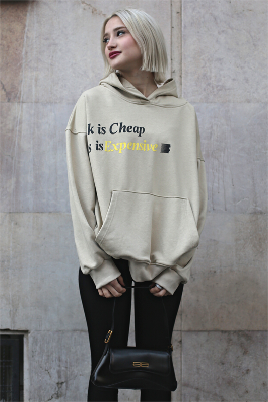 MDX Beige Printed Oversize Hoodie Sweatshirt MG1573 - Neumarkt