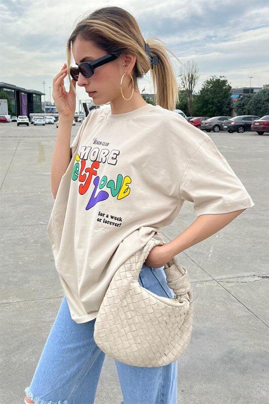 MDX Beige Printed Oversized T-shirt MG1522 - Charleston