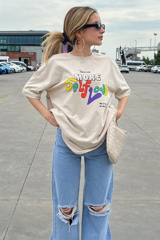 MDX Beige Printed Oversized T-shirt MG1522 - Charleston