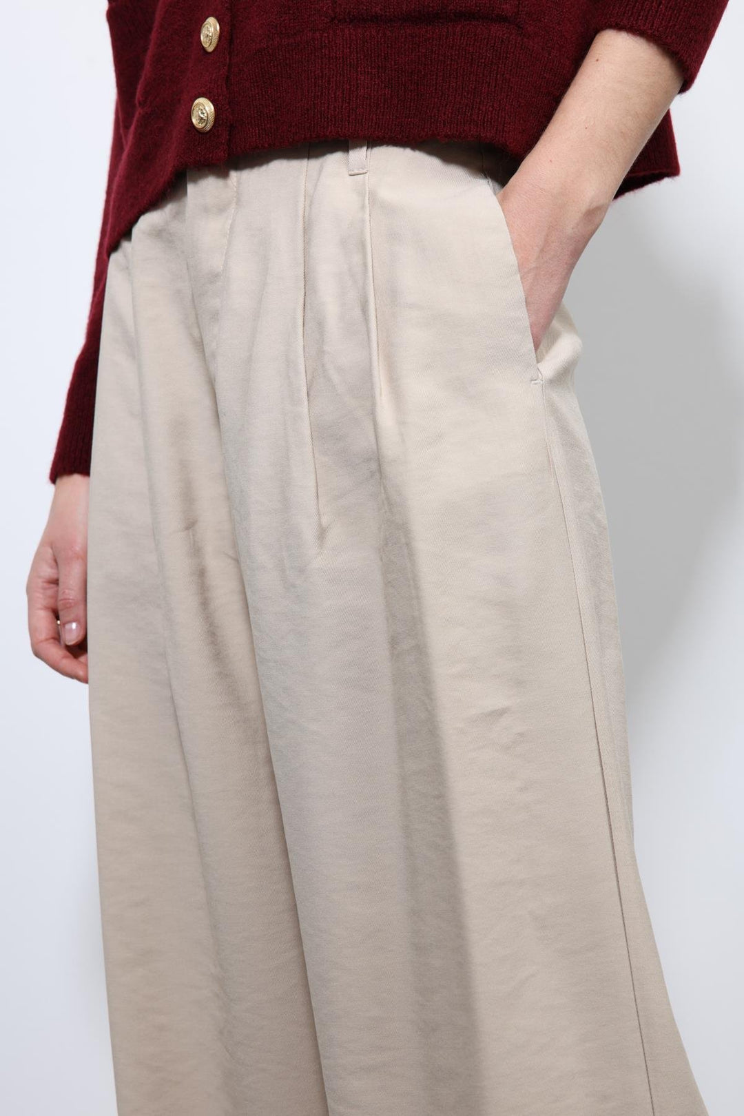 ANT Antioch Beige Elasticated Pleated Women's Trousers - Schiedam