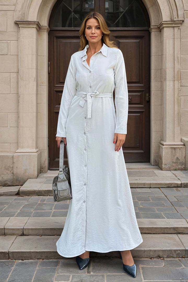 Beige Belted Long Dress BCBSK-25700-3576 - White Rock