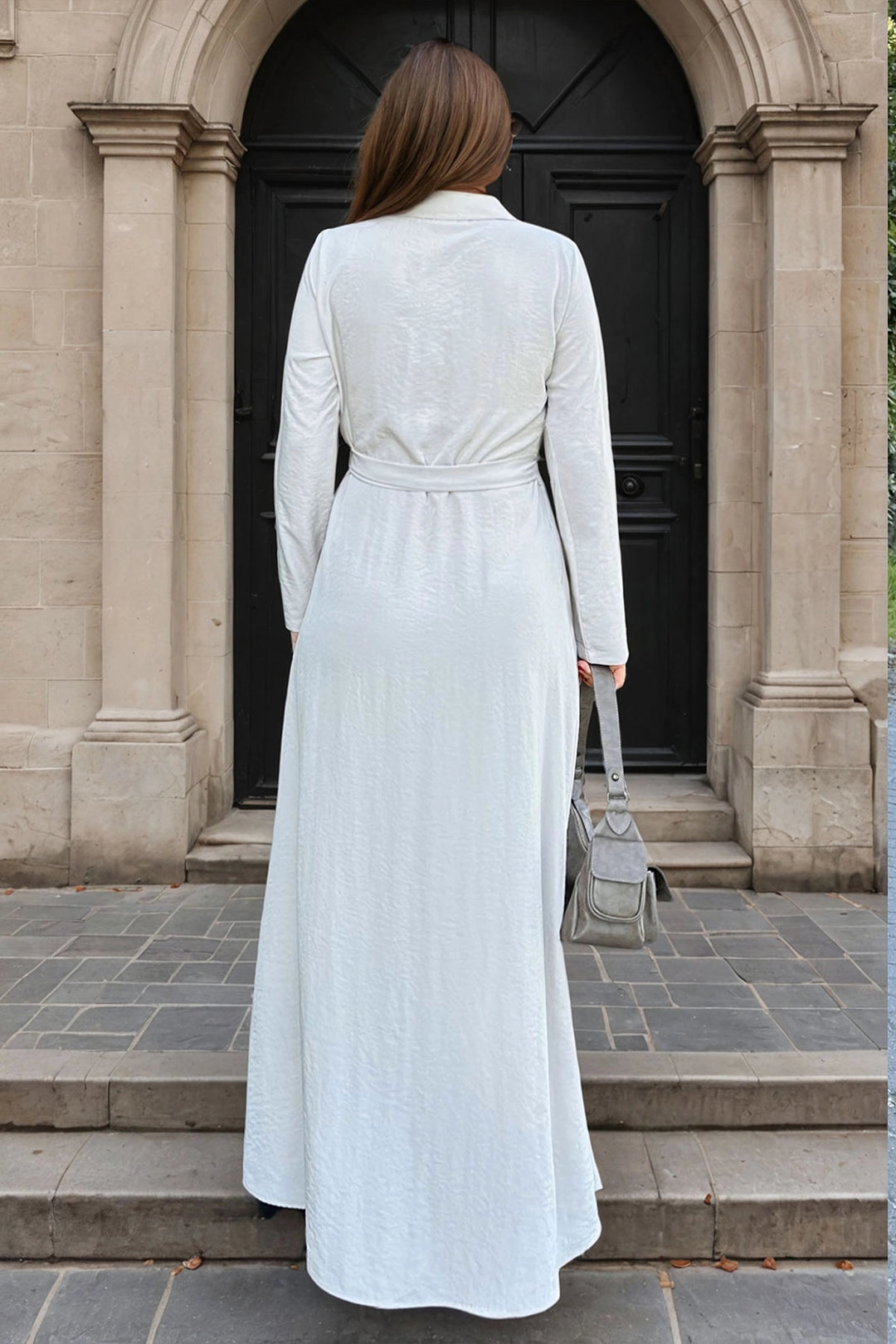Beige Belted Long Dress BCBSK-25700-3576 - White Rock