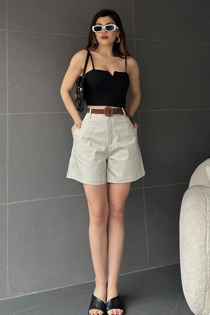 Beige High-Waisted Wide-Leg Mom Shorts BCDF-233305 - Salina Cruz