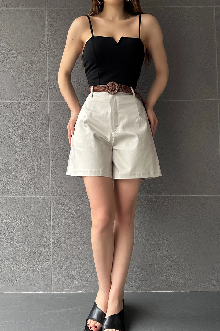 Beige High-Waisted Wide-Leg Mom Shorts BCDF-233305 - Salina Cruz