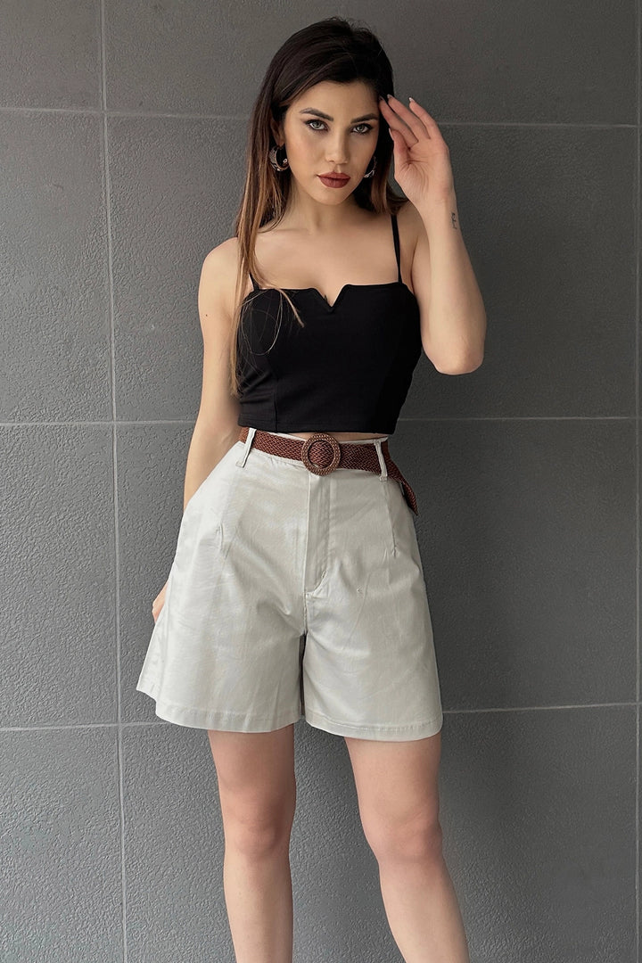 Beige High-Waisted Wide-Leg Mom Shorts BCDF-233305 - Salina Cruz