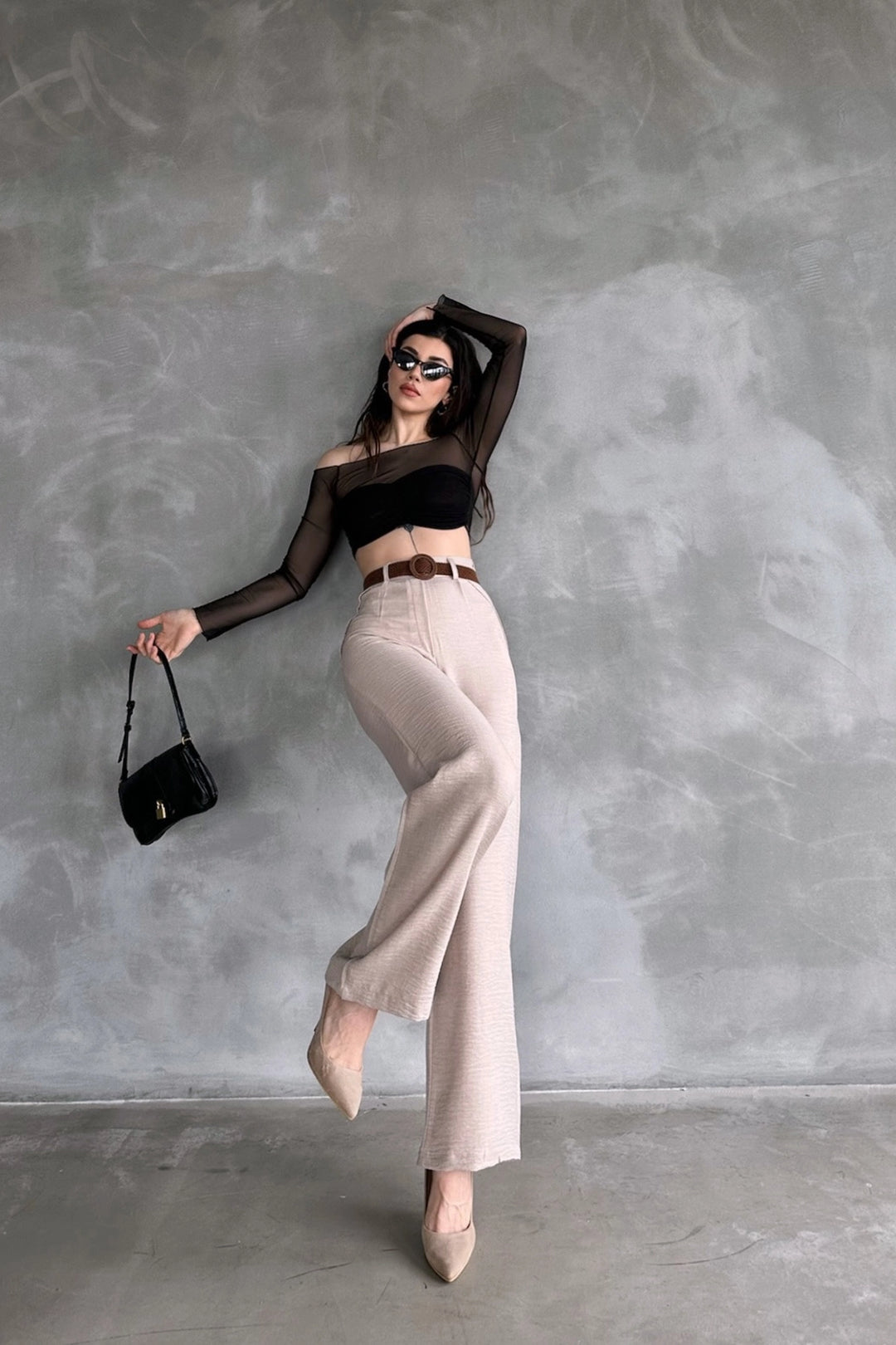 Beige Linen Trousers with Belt BCDF-241103 - Siena
