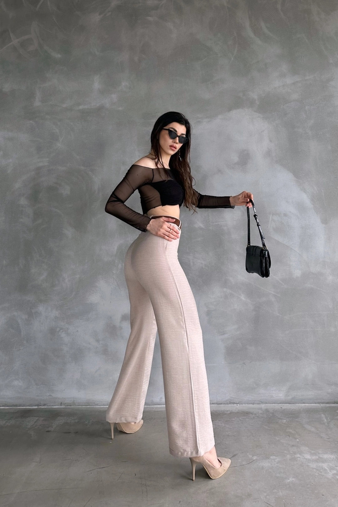 Beige Linen Trousers with Belt BCDF-241103 - Siena