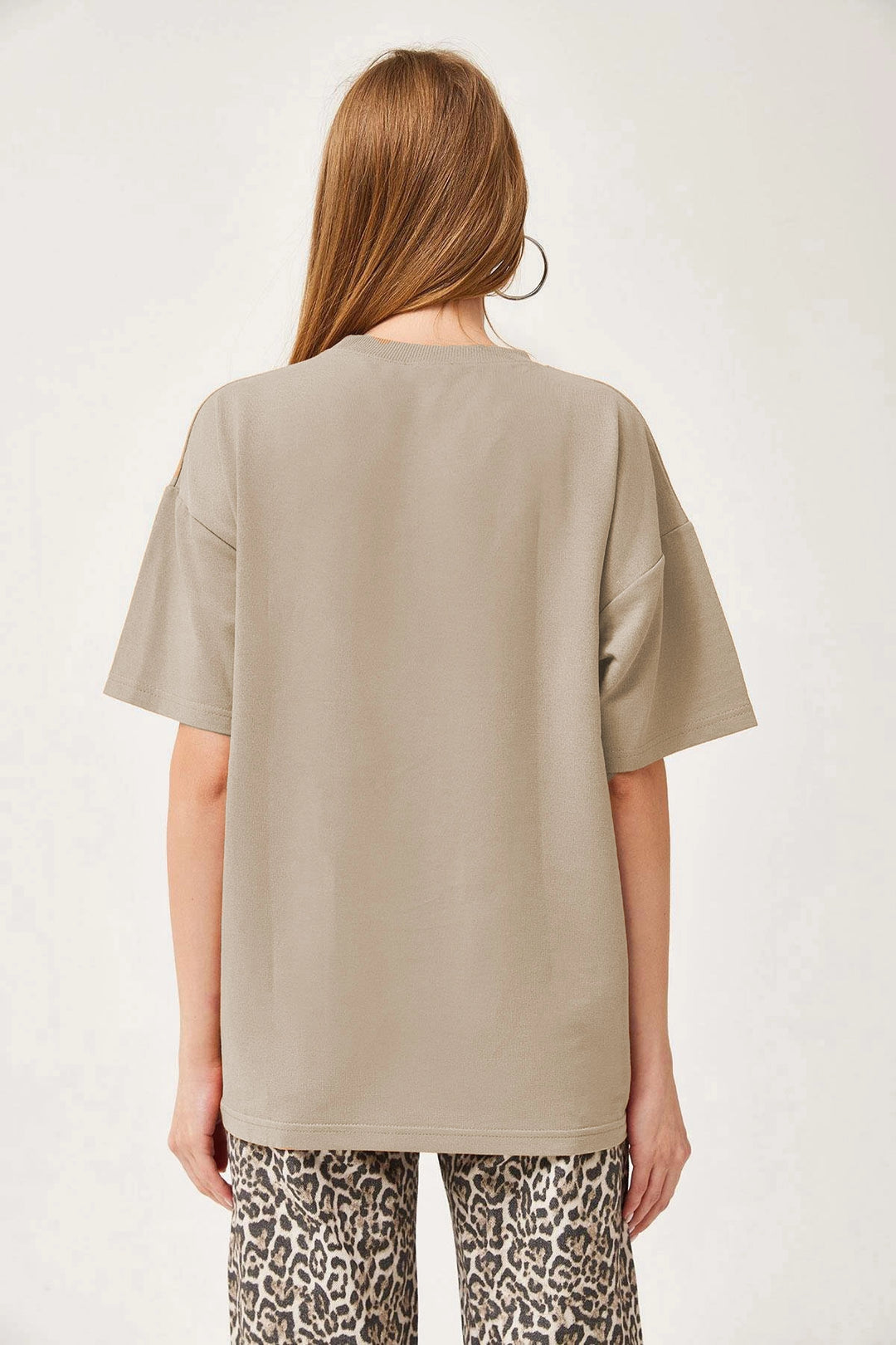 Beige Bicycle Neck Basic 2 Thread Comfortable Fit T-shirt BC251000 - Halesowen