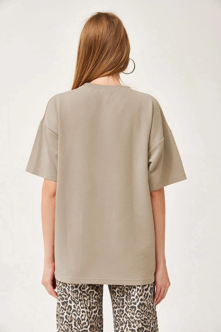 Beige Bicycle Neck Basic 2 Thread Comfortable Fit T-shirt BC251000 - Halesowen