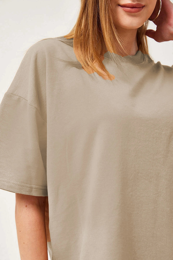 Beige Bicycle Neck Basic 2 Thread Comfortable Fit T-shirt BC251000 - Halesowen