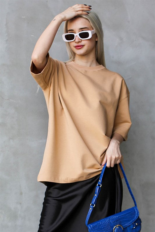 MDX Beige Bicycle Collar Basic Oversize T-shirt MG1687 - Andria