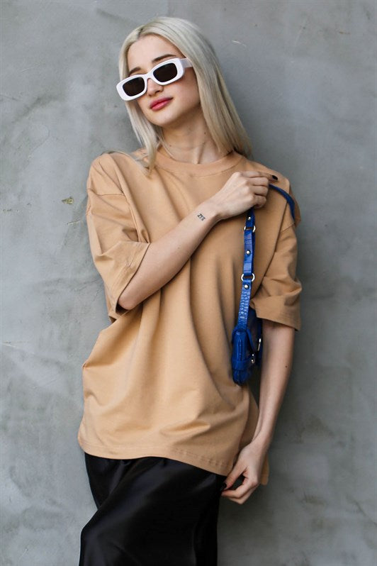 MDX Beige Bicycle Collar Basic Oversize T-shirt MG1687 - Andria