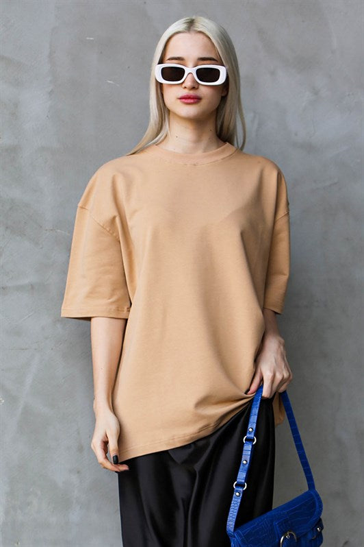 MDX Beige Bicycle Collar Basic Oversize T-shirt MG1687 - Andria