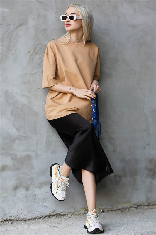 MDX Beige Bicycle Collar Basic Oversize T-shirt MG1687 - Andria