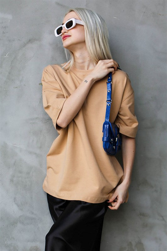 MDX Beige Bicycle Collar Basic Oversize T-shirt MG1687 - Andria