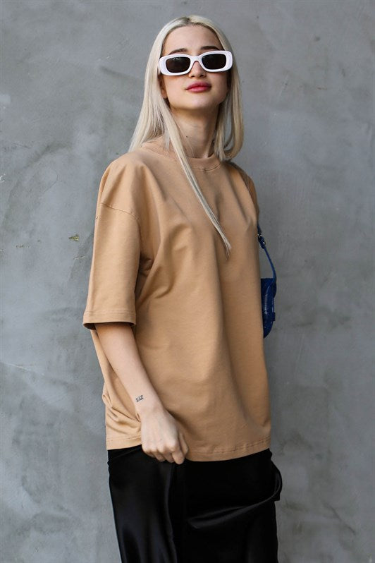 MDX Beige Bicycle Collar Basic Oversize T-shirt MG1687 - Andria