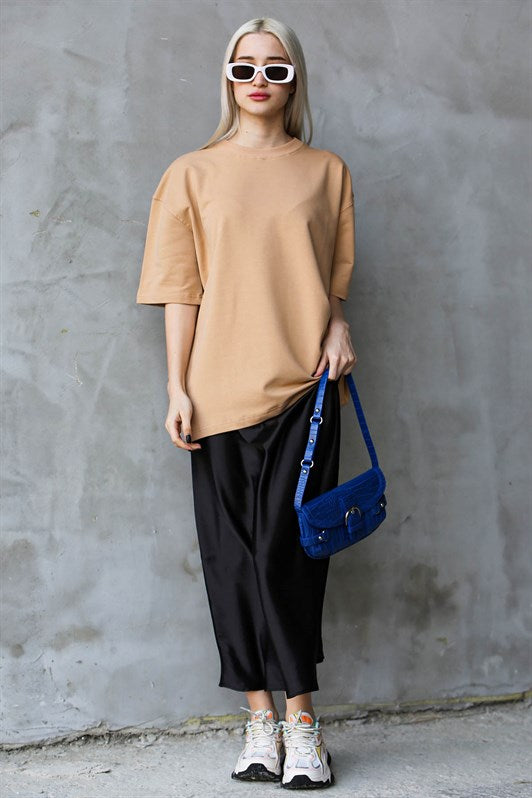 MDX Beige Bicycle Collar Basic Oversize T-shirt MG1687 - Andria