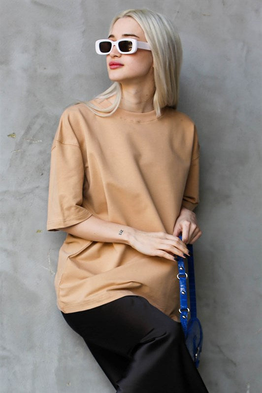 MDX Beige Bicycle Collar Basic Oversize T-shirt MG1687 - Andria