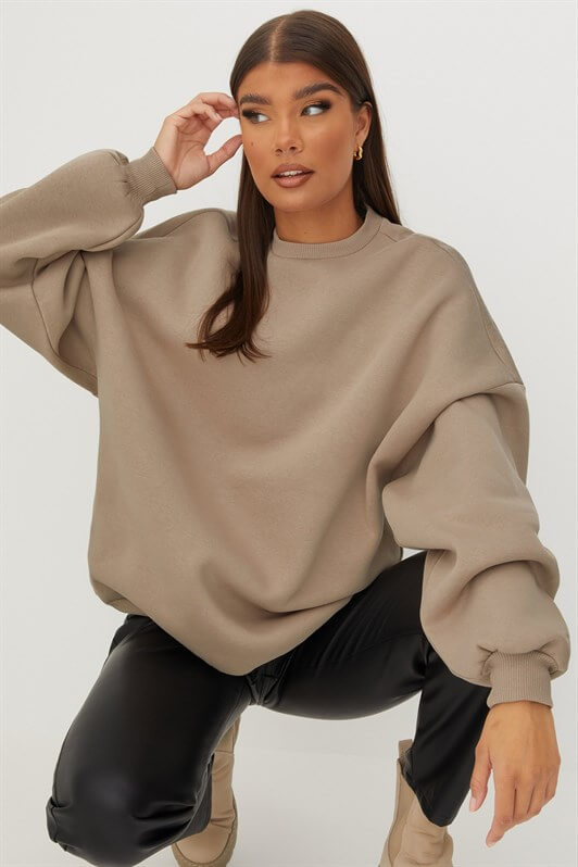 MDX Beige Bicycle Neck Basic Sweatshirt MG1559 - Sesto San Giovanni