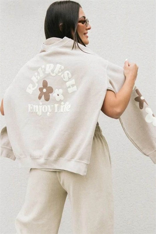 MDX Beige Bicycle Collar Printed Sweatshirt MG1572 - Pinneberg
