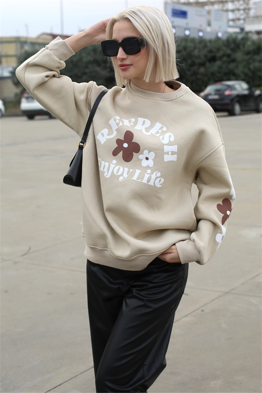 MDX Beige Bicycle Collar Printed Sweatshirt MG1572 - Pinneberg
